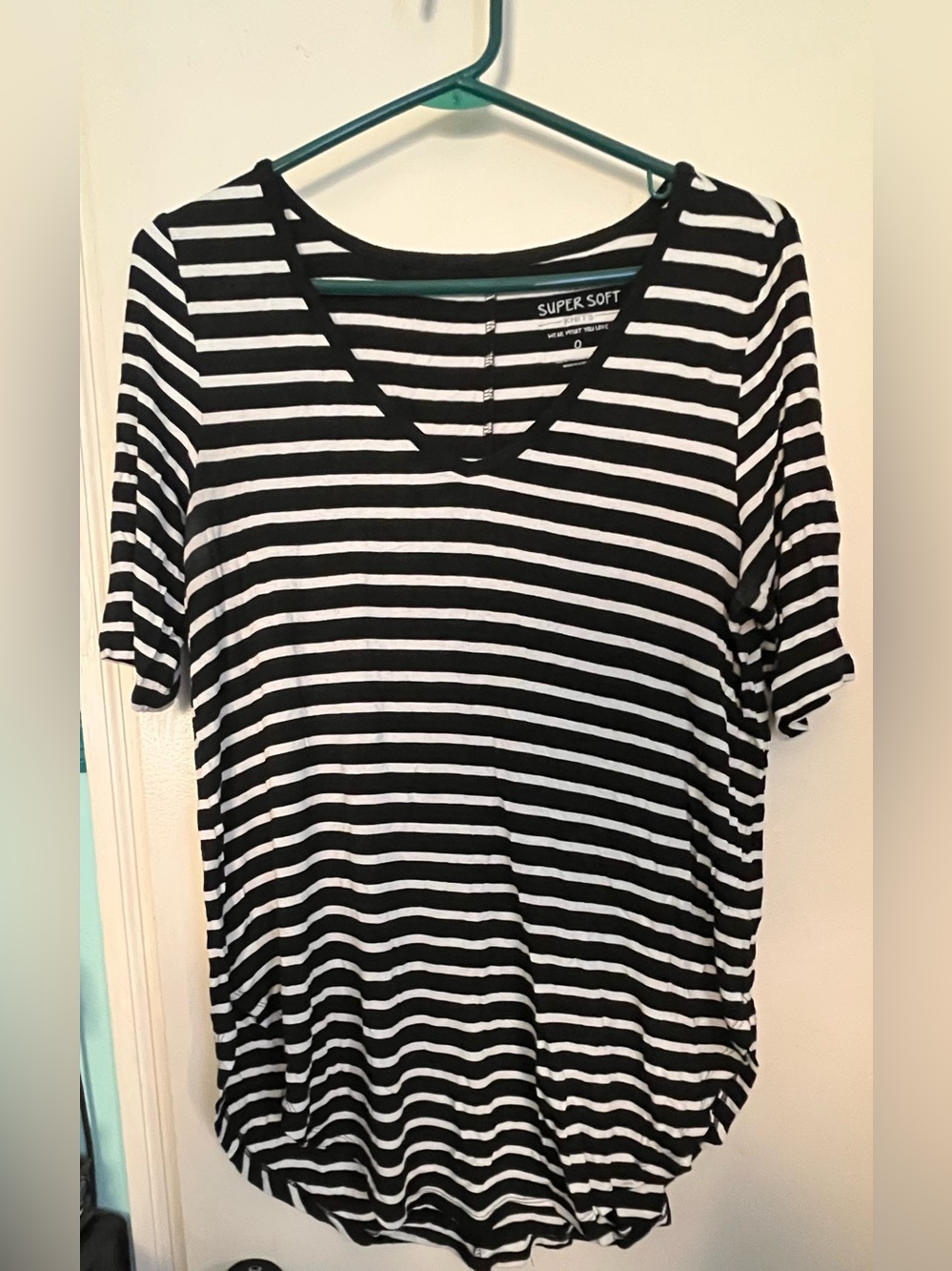 torrid Black & White Striped Super Soft V-Neck Tee
